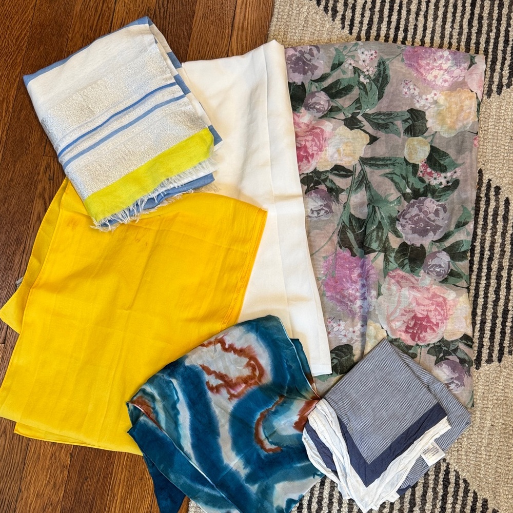 Floral and Solid Summer and Hair Scarf Set